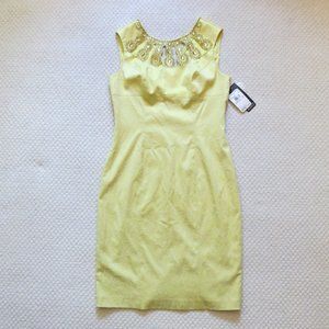 Adrianna Papell Cut Out Neck Yellow Dress Sz 6 NEW